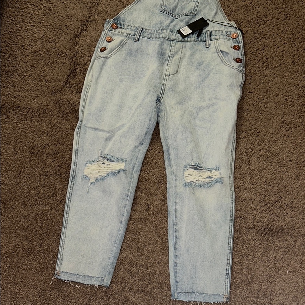 One Teaspoon Blue Distressed Denim Overalls